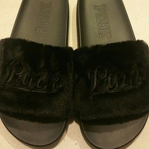 Victoria's Secret Pink fur slides